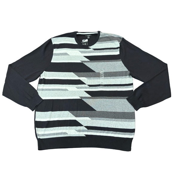 Alfani 100% Cotton Golf Black Gray Striped Crewneck Sweater Men’s XXLarge - Picture 1 of 13